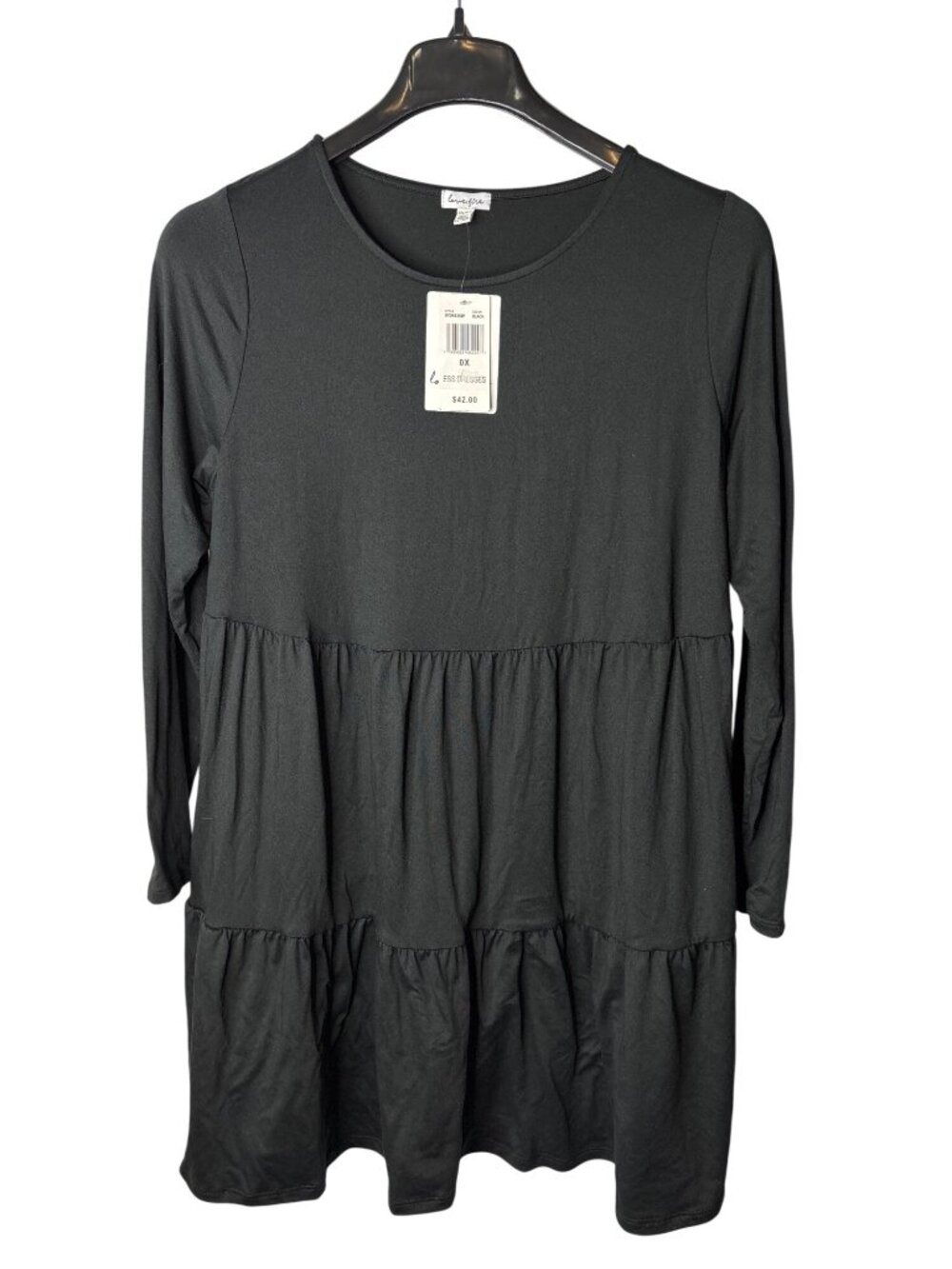 Love Fire A-Line Dress Size 0X Knee Length Black Long Sleeve New